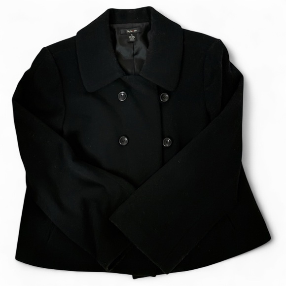 Style & Co. Jackets & Blazers - Style & Co. Women's Black Double-Breasted Pea Coat